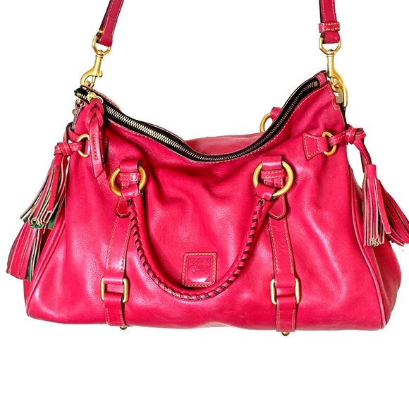 Dooney & Bourke Pink Florentine Satchel Bag Gold Brass Italian Vacchetta Leather